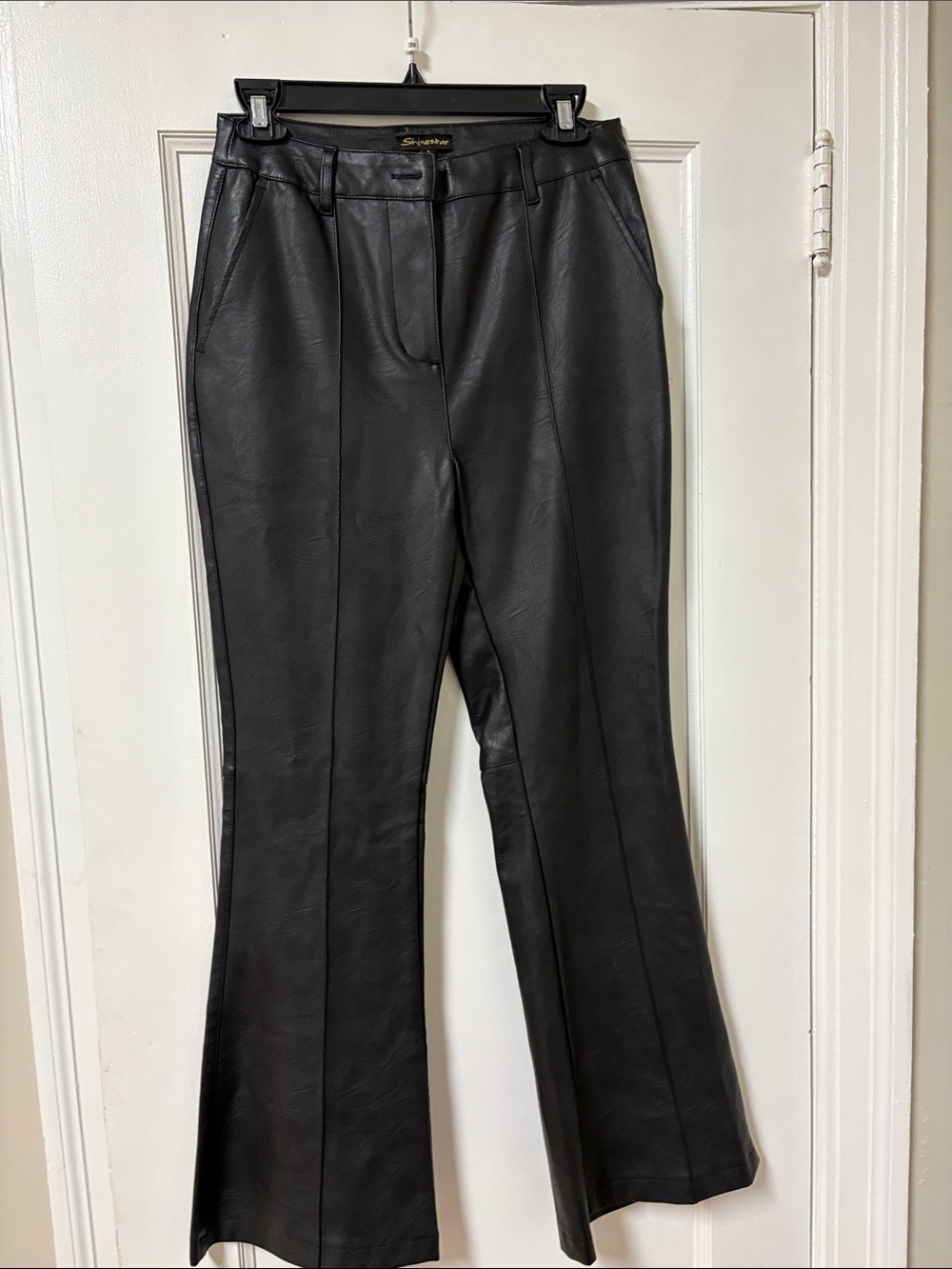 Shinestar Black Vegan Leather Flare Pants